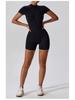 Women's Summer Zipper Short Sleeve Yoga Bodysuit Jumpsuit
