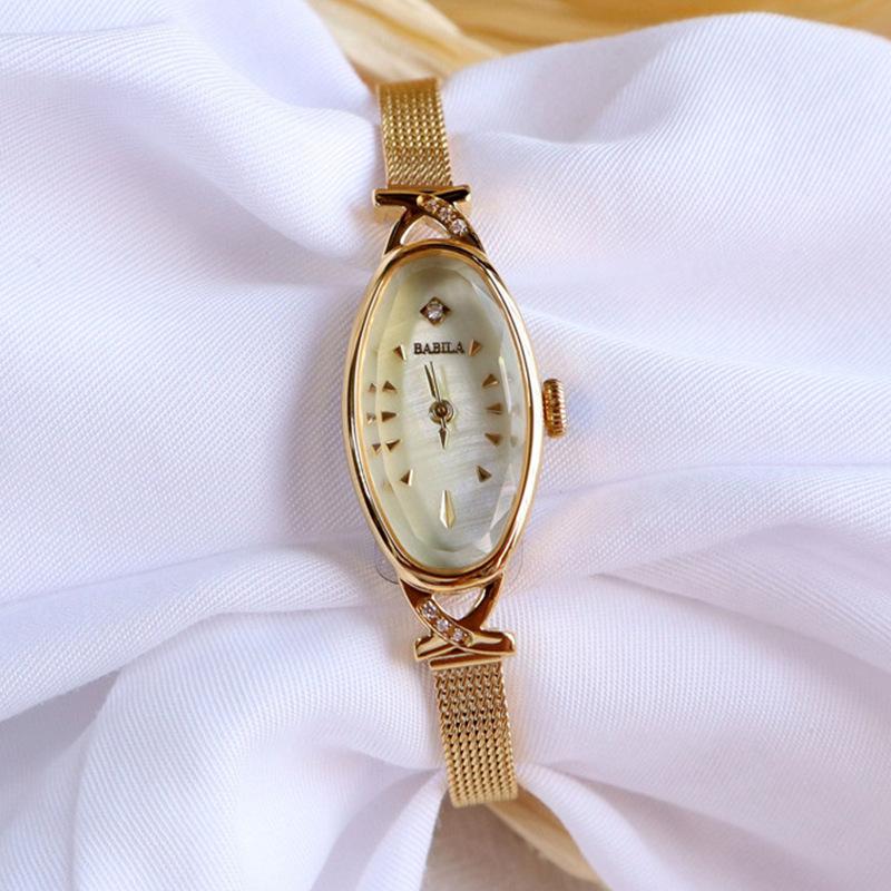 Niche Popular Retro Style Oval Luxury Diamond-Encrusted Women'S Watch Small Temperament Does Not Fade Quartz Watch