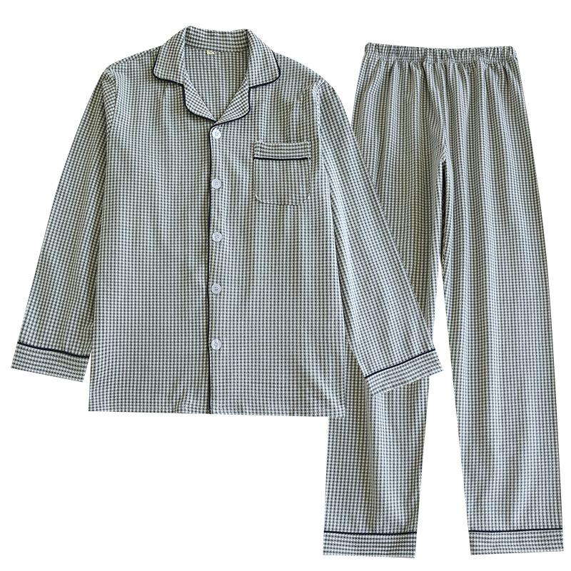 Men's Pajama Set Fall Winter Thick Warm Long Sleeve Tops Pants Pajama Sets Soft Plaid 2 Piece Button Down Lounge Set for Men Lapel Comfort Sleepwear
