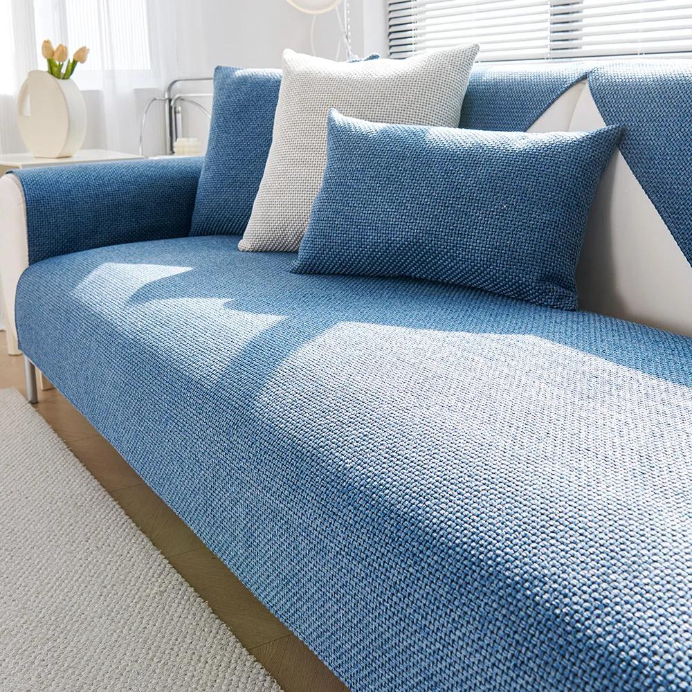 New Chenille Couch Cover Solid Color Four Seasons Sectional Couch Covers Washable Anti-Slip Slipcover Coarse Cloth Sofa Cushion