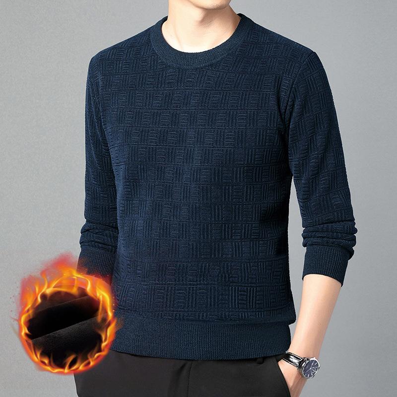 Chenille Pläd Jacquard och Fleece Tröja Vinter Rundhalsad Casual All-match Stickad Bas