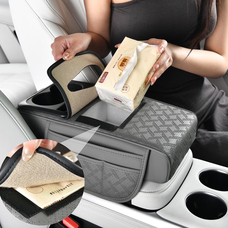 Seametal 12 In 1 Car Arm Rest Cushion Multi-Pocket Center Console Cushion With Cup Holder/Tissue Holder Car Elbow Pad