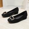 2026 Spring/Summer Suede Chunky Heel Pumps with Square Toe & Rhinestone Buckle