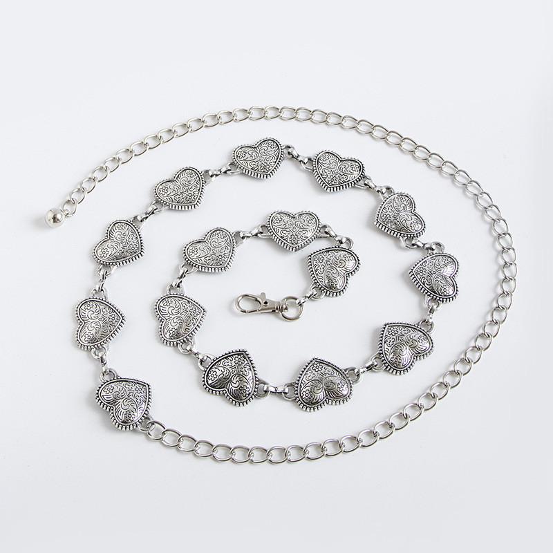 Vintage Love Heart Metal Carved Waist Chain Women Festival Waist Accessories
