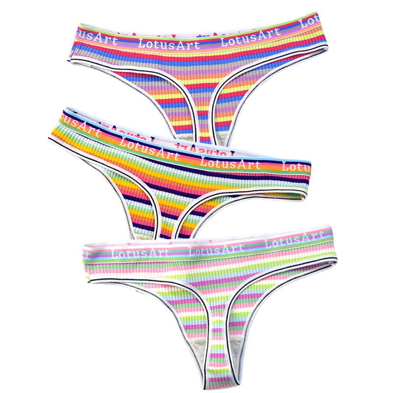 YOUULAR 3 Teile/los Mode Frauen Baumwolle Nahtlose G-string Sexy Bunte Gestreifte Dessous Höschen Thongs Weibliche Unterwäsche Dessous M-XL