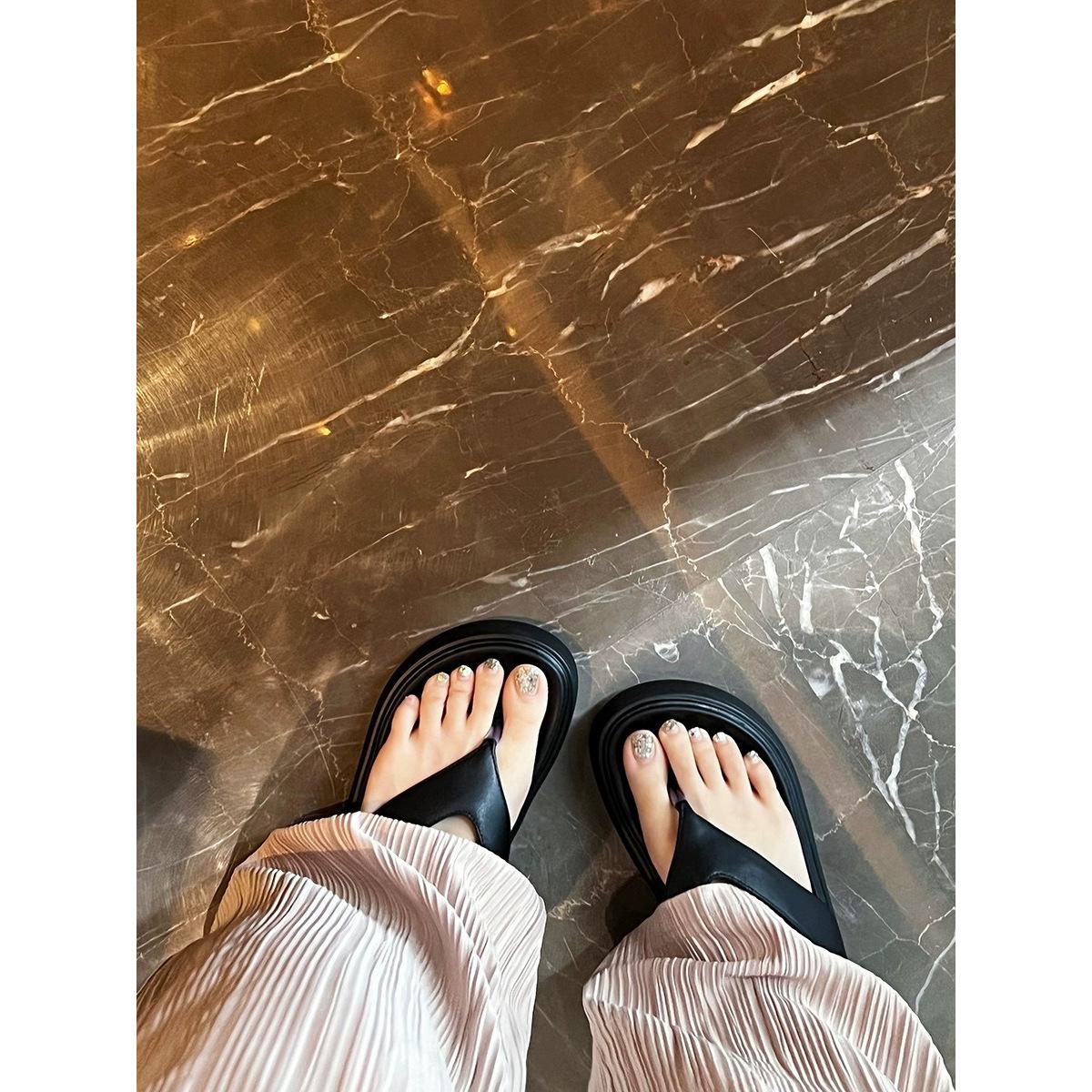 

Sheepskin version~ Casual versatile toe simple flip-flops women s summer wear thick-bottomed cool slippers genuine leather 40