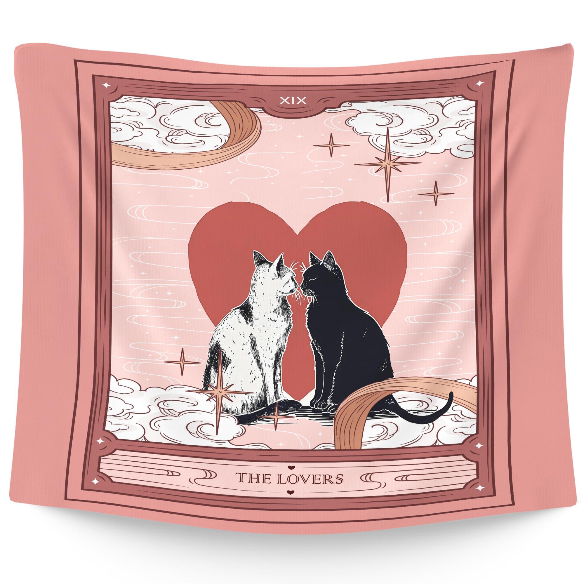 

VIKAMA The Lovers Tarot Card Tapestry Pink Tiger Floral Print Wall Hanging Polyester Tapestry for Bedroom Couple Room Decor 74x94cm(29x37in)