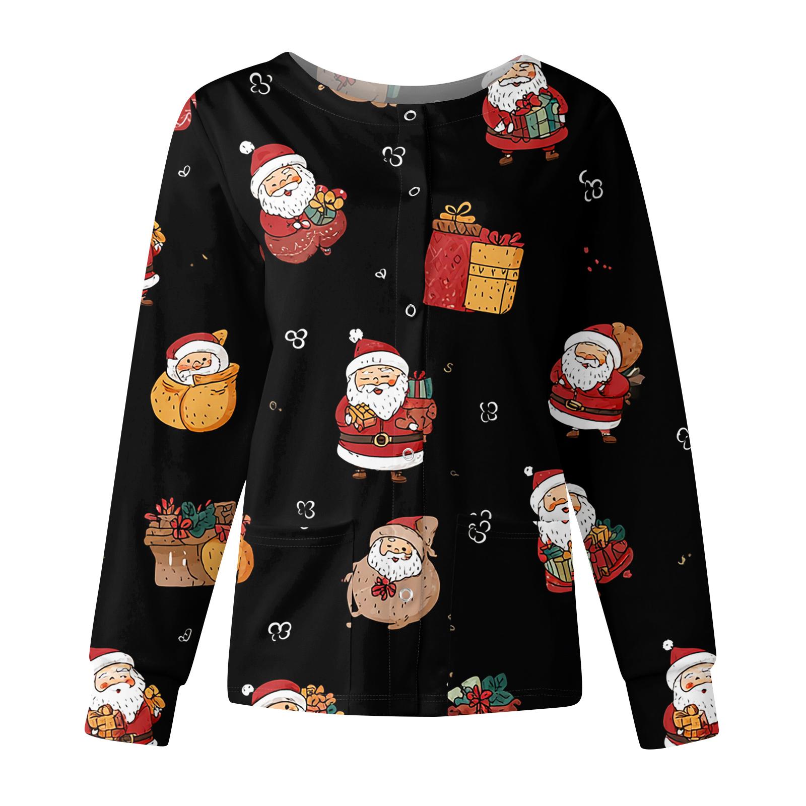 

Женская повседневная модная куртка с длинным рукавом, воротником-стойкой, на одной пуговице, с рождественским принтом, рабочая куртка, топы L