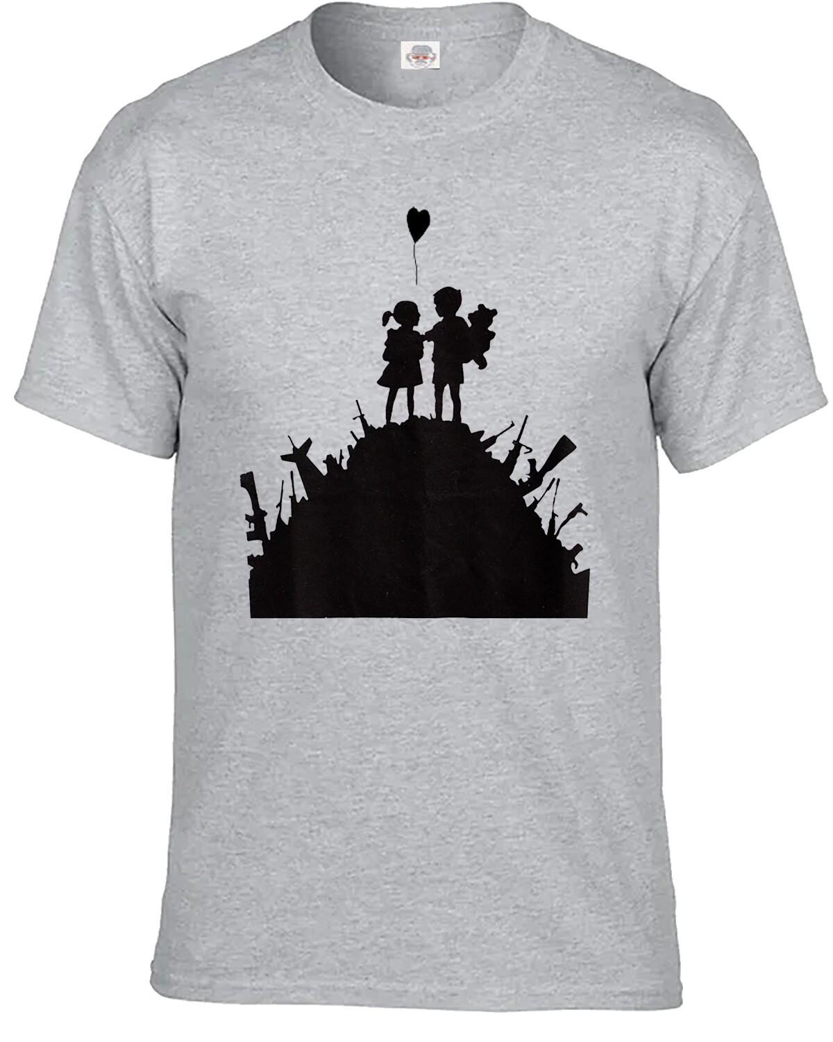 Banksy Kids On Guns Army Hill T-Shirt Men s Balloon Cool Street Art Top Tee S разноцветный