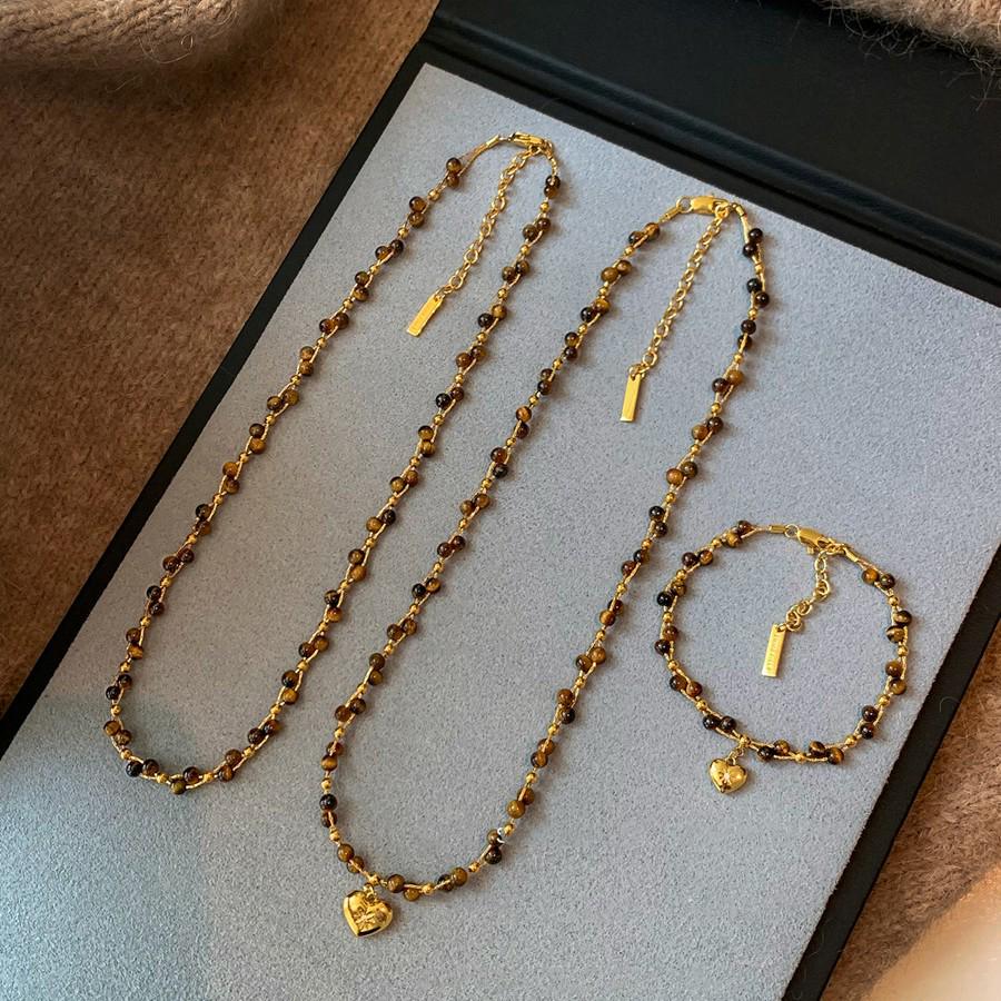 Gold-Plated Tiger Eye Beaded Necklace - Retro Y2K Clavicle Chain, High-End Versatile Jewelry