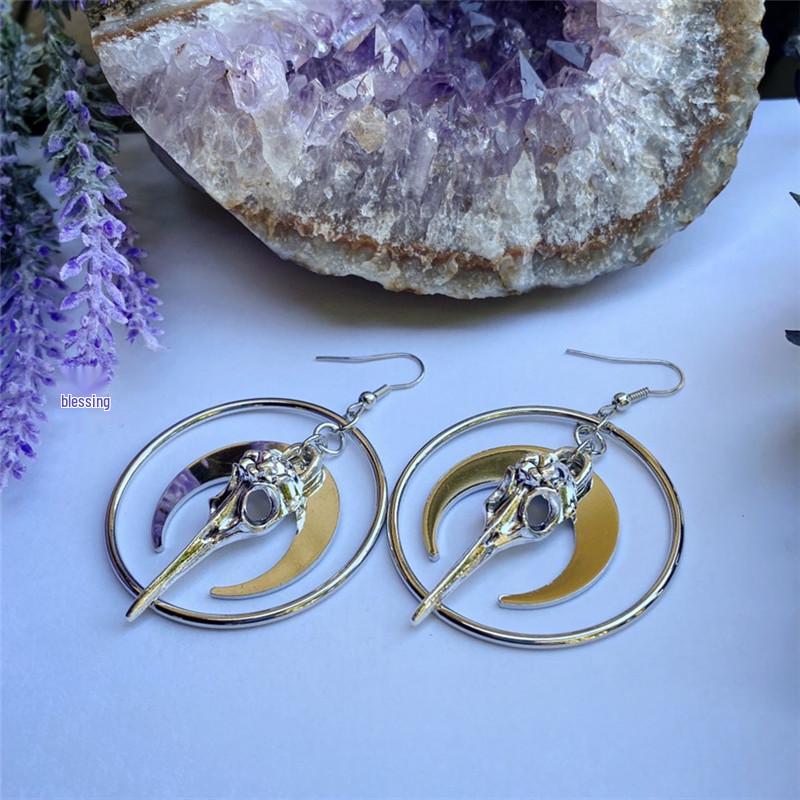 Popular Gothic Moon & Skull Crow Earrings