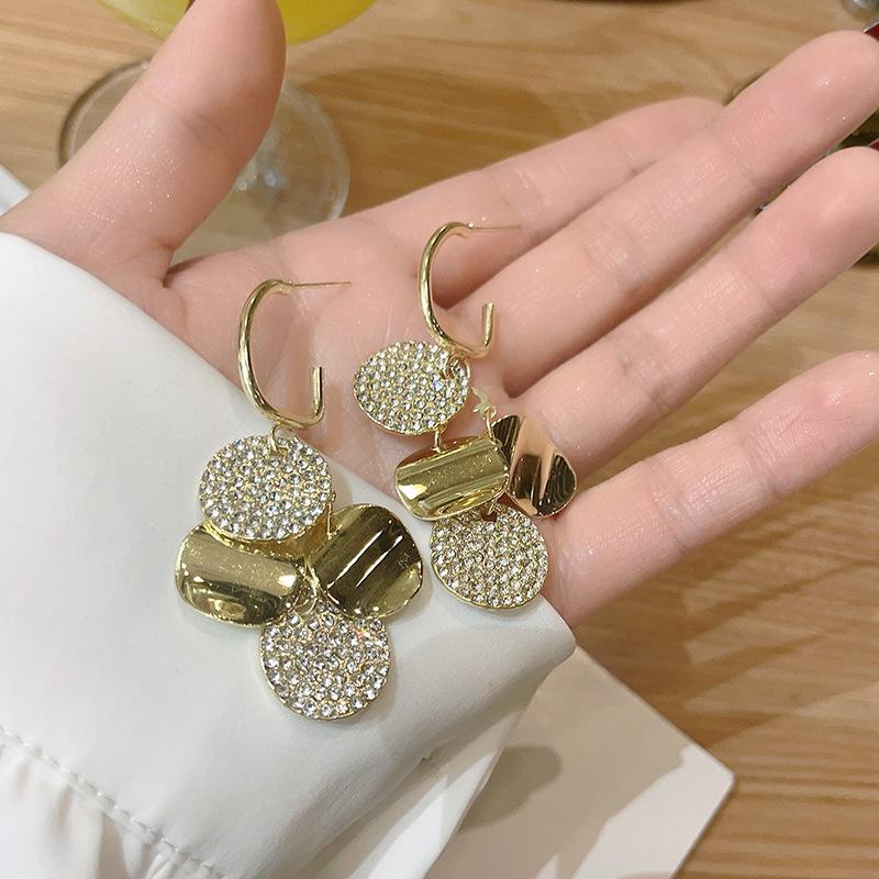 

925 Sterling Silver Diamond Circle Sequin Dangle Earrings - Light Luxury Fashion Statement