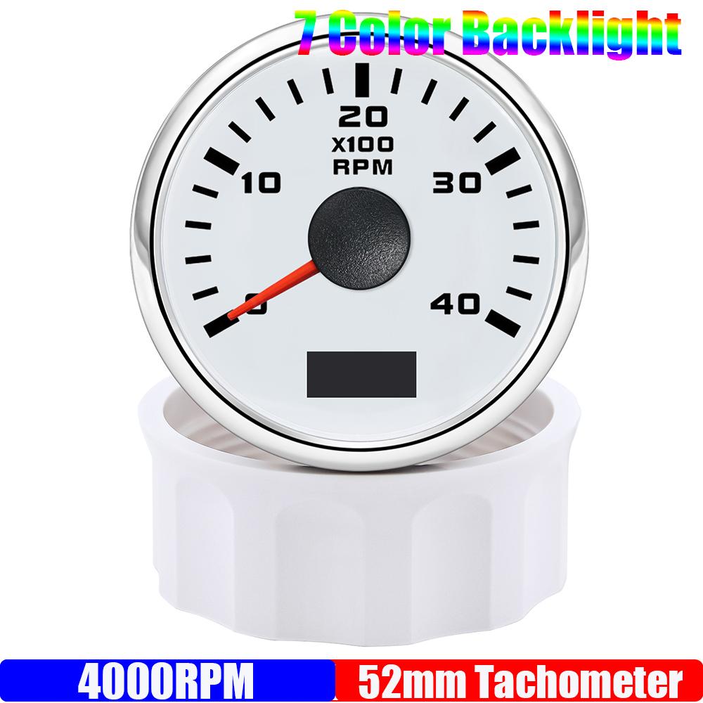 2" 52mm Tachometer 7 Color Light 3000,4000,6000,7000,8000 RPM Meter Hourmeter for Marine Boat Car 12V24V Waterproof IP67