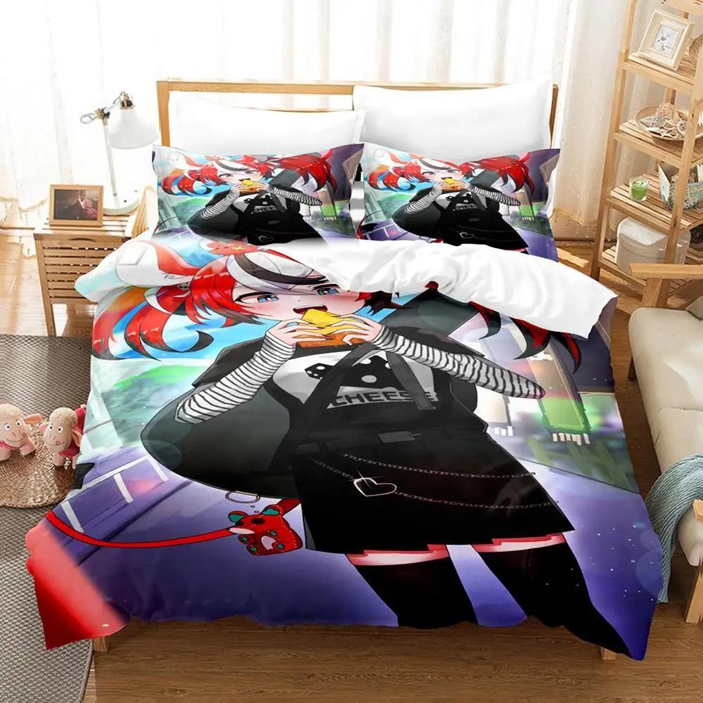 3D Print Hakos Baelz Anime Bedding Set Duvet Cover Bed Set Quilt Cover Pillowcase Comforter king Queen Size Boys Adult Bedding