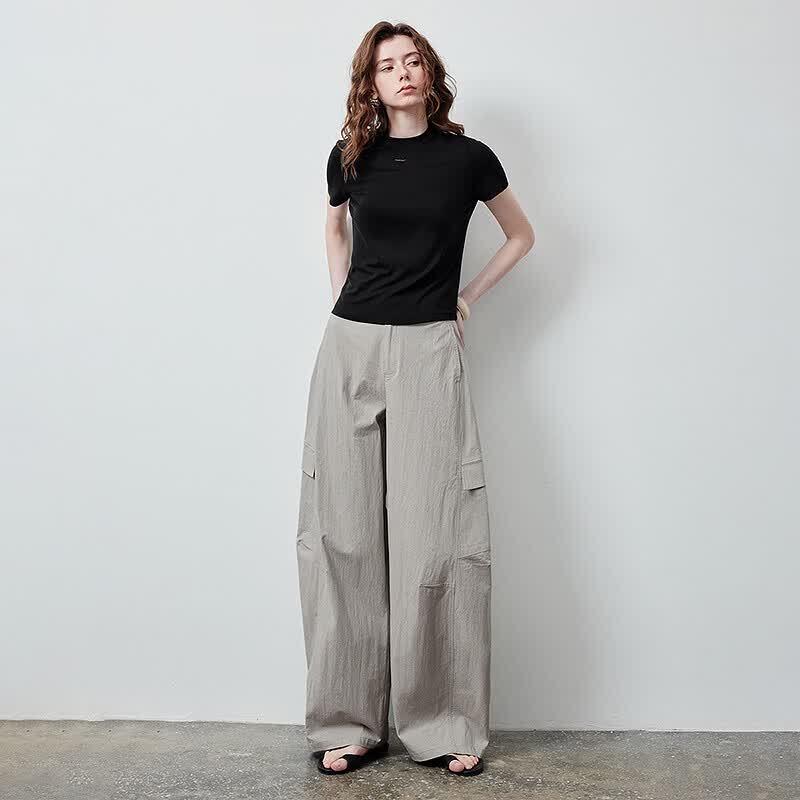 Chuyu Women's Soft Acetate Slim Fit Short Sleeve Crop Top