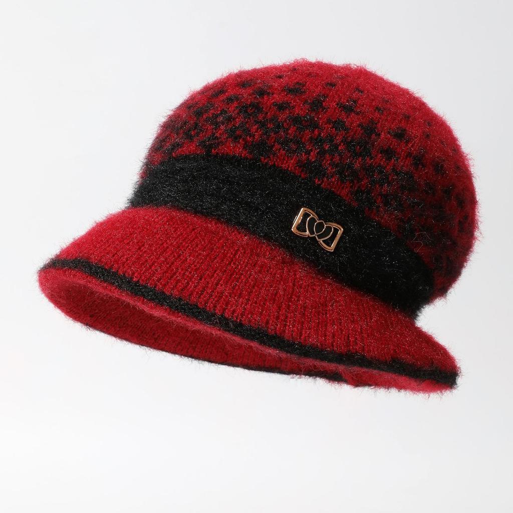 Middle Aged and Elderly Women Old Ladies Warm and Fashionable  Large Brimmed Woolen Hats and Knitted Hats