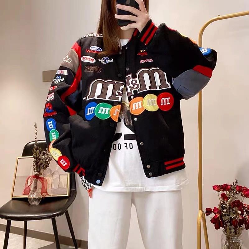 Herren Oversized Streetwear Motorradjacke Mit Stickerei Patchwork Lässige Radsport Oberbekleidung
