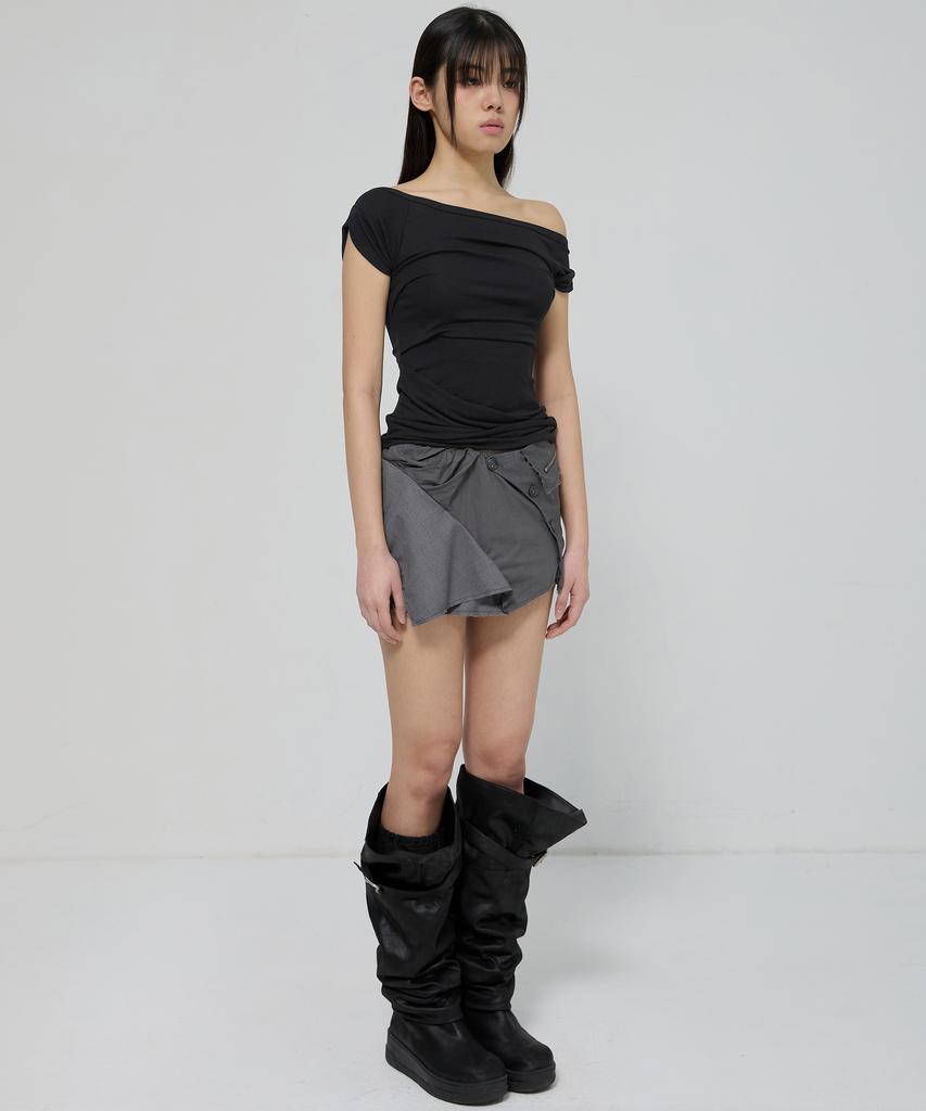 Peulleeoeob Draped Top (Fl-130_Black)