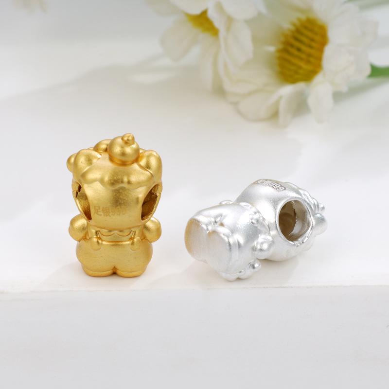 Sterling Silver 999 Hello Kitty DIY Beading Apple Little Bear Handmade Woven Rope Lucky Beads Jewelry