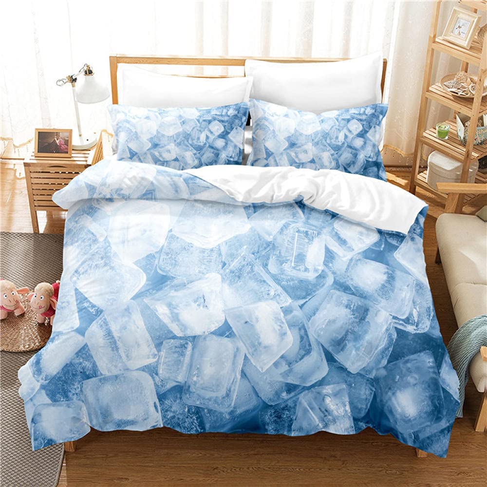 Ice Cube Duvet Cover Set 3D Ice Pattern Twin Queen Bedding Set Microfiber Summer-Cool Comforter Cover for All People 2/3 Pieces