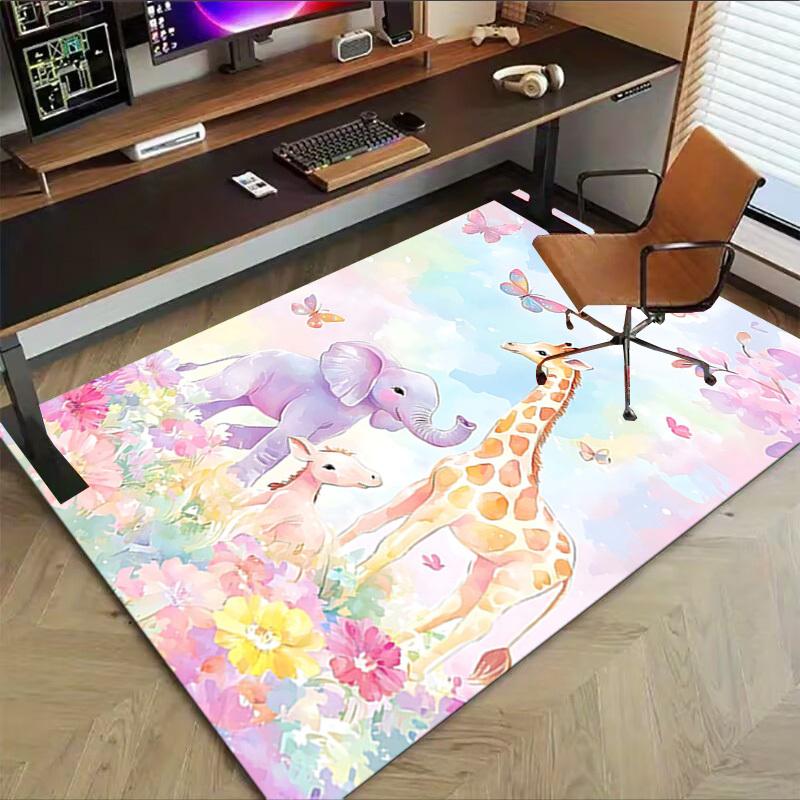 1PC Elephant Giraffe Non-Slip Floor Carpet, Office, Family, Bedroom, Studio - Large Area Rug, Vibrant Colors, Longlasting Material-X423