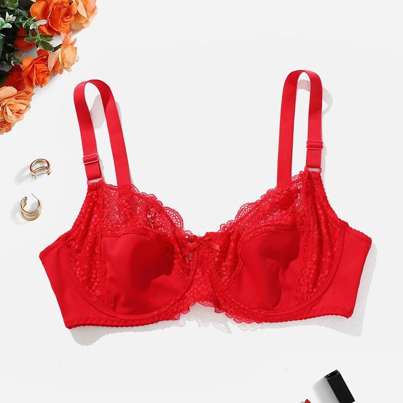 Dam BH i Stora Storlekar Stretch Transparent Sexig Spets Bygel Bralette Ofodrad Underkläder 85D-110D