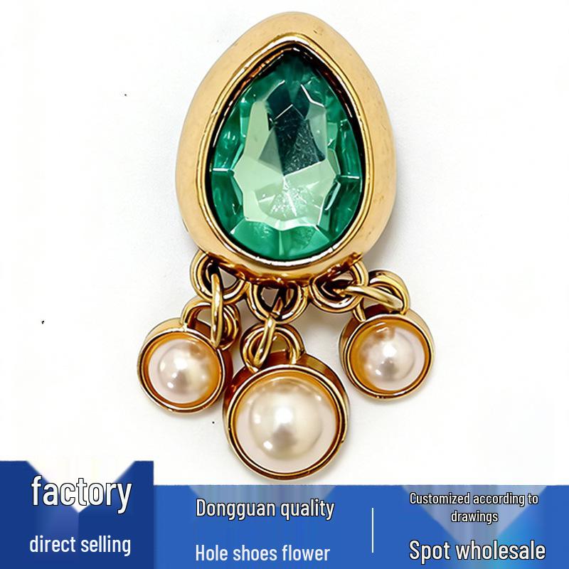 Green Gemstone Snake Flower Metal Shoe Buckle Accessories