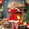 Joyesplay Christmas Cosplay Santa Claus Costume for Set with Santa and Cute Christmas Outfit with Reindeer Perfect for School Stage and Gift Girls,