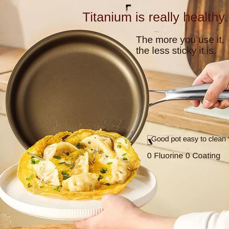 Professional Titanium Frying Pan Uncoated Non-Stick Skillet for Induction/Gas Stove Healthy Grill Pan for Steak, Eggs & Pancakes
