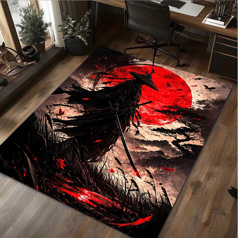 1Pc Samurai Print Rug - home decoration Carpet For Living Room Bedroom Flooring Computer Chair Area Rug