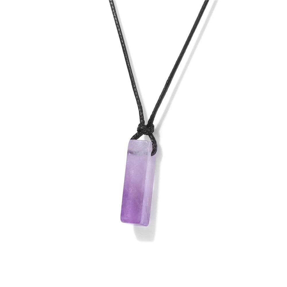 Rechteckige Naturstein-Halsketten für Damen Dalmatien-Obsidian-Anhänger-Halsketten Schwarze Lederkette Herren Modeschmuck Geschenk