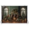 Christmas Fireplace Background Photography Tree Gift Socks Green Wall Baby Photo Backdrops Room Decorations Photobooth