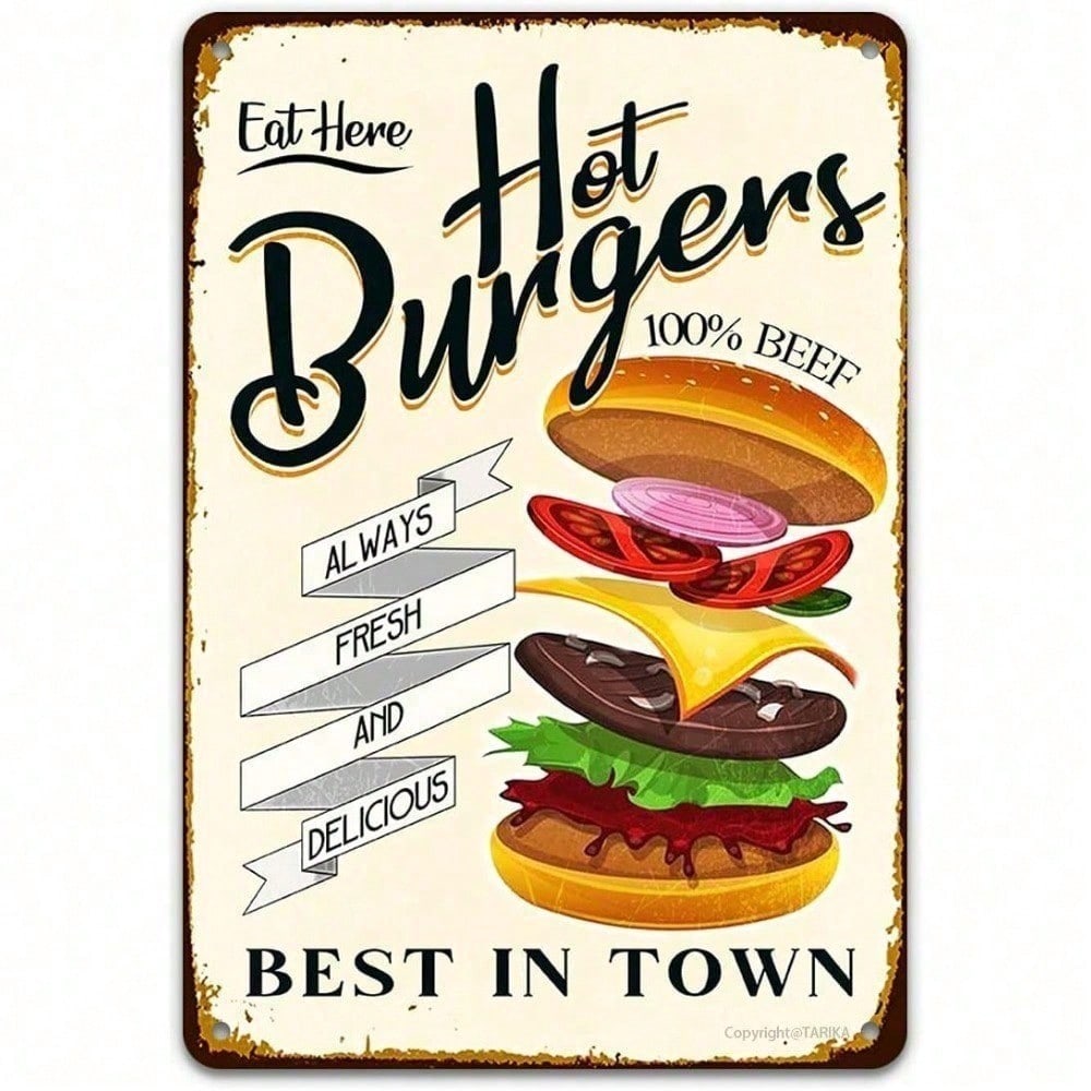 

Burke Retro Metal Tin Sign 8x12 Inch Hot Burgers Vintage Wall Decor for Kitchen Cafe Bar різнокольоровий