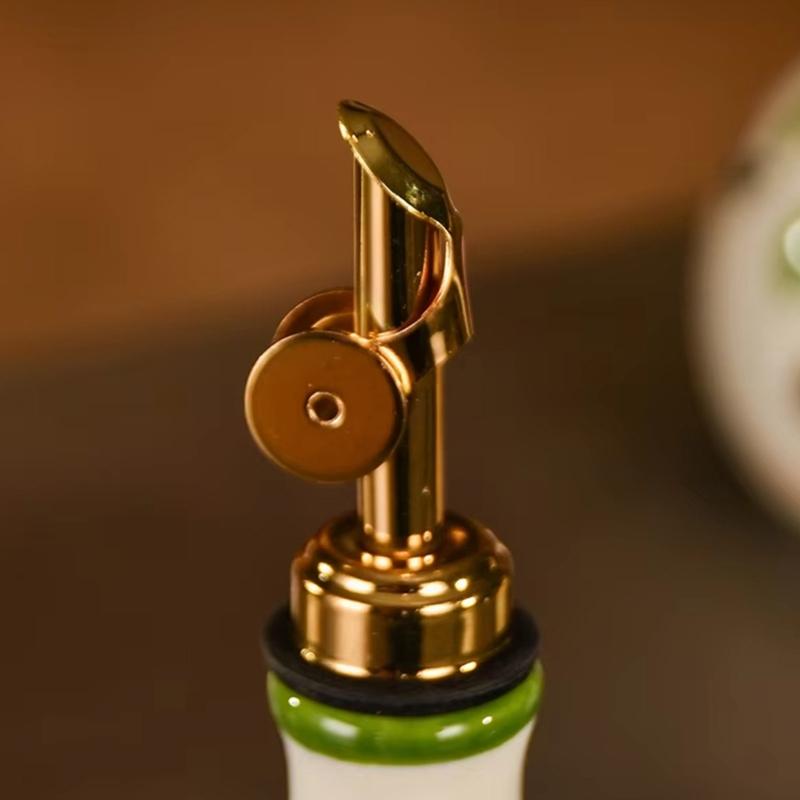 Ceramic Kitchen Oil Bottle with Easy Grip and Metal Pour Lid, Counter Dispenser for Everyday Home Cooking and Display
