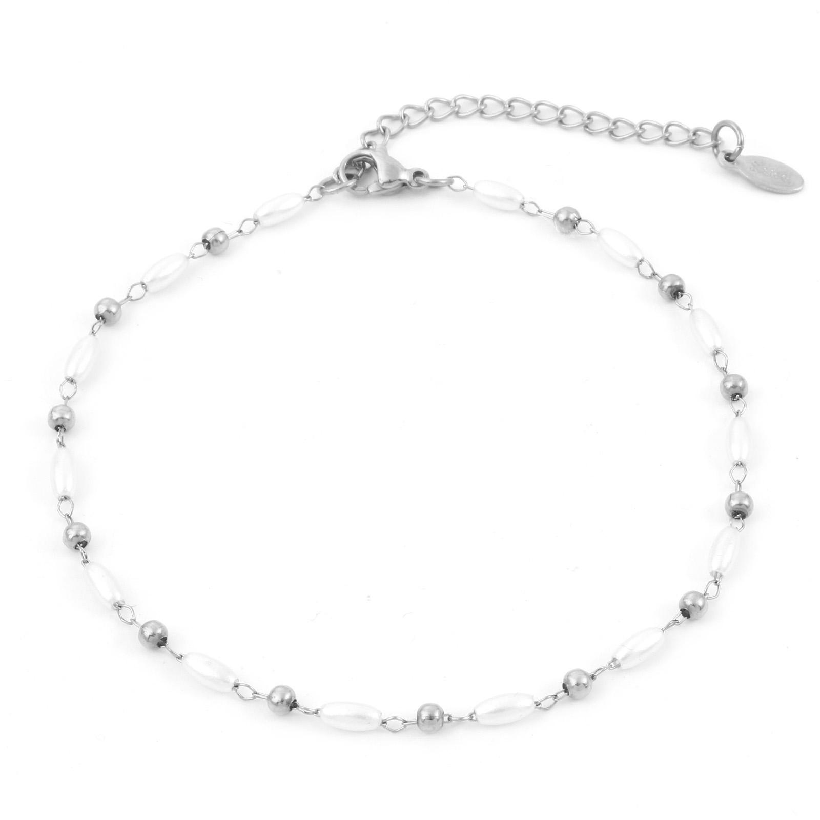 

Fashion 304 Stainless Steel Anklet White Imitation Pearl Bead Chain Lobster Clasp For Women Gifts 23.5cm(9 2/8 ) long, 1 Piece
