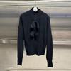 Women's Slim French Knit Sweater with 3D Bow, High Neck - Summer 2026 Arrival