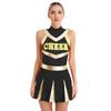Womens Sparkling Cheerleader Dress Sleeveless Pleated Print Design Youthful Schoolgirl Uniform Halloween Costume