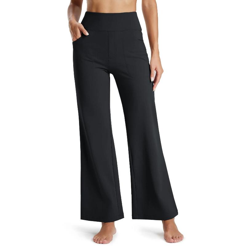 Women's Fleece Lined Wide Leg Yoga Pants Waterproof High Waist Business Pants Winter Warm Sweatpants with Pockets