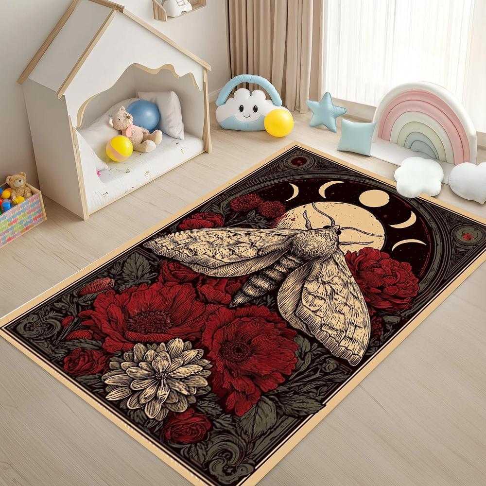 Crow Skull Printed Carpet Dark punk patterned carpet anti slip entrance door mat Living room bedroom decoration rug