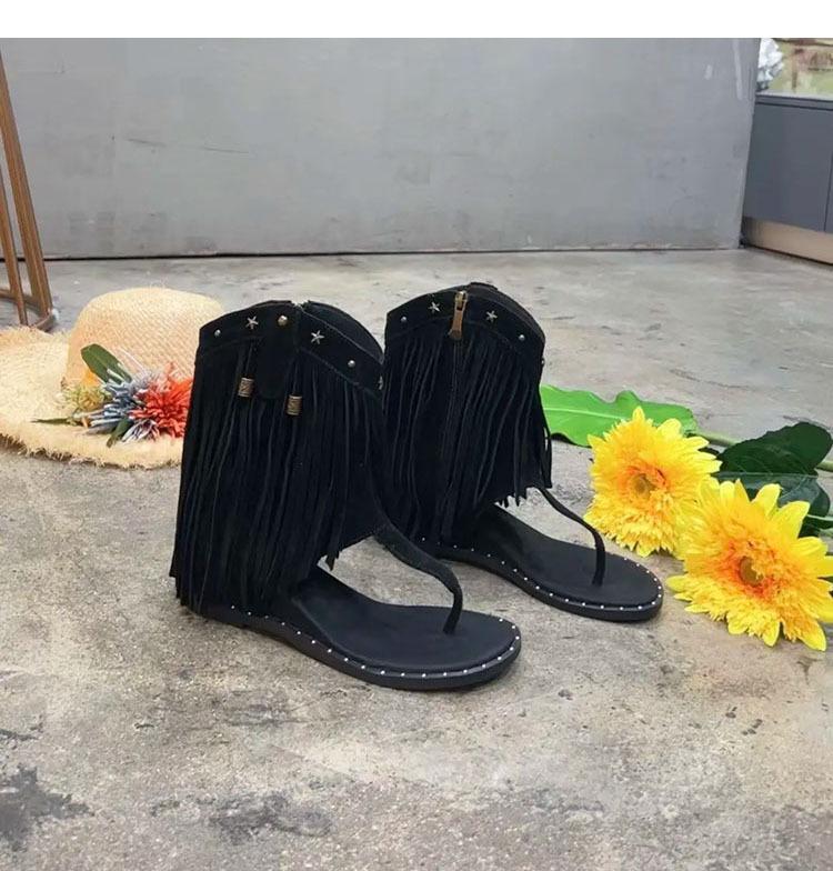 Punkt zweites Haar! Fischgrätennieten Quaste neu Sommer Zehen offen Seitenreißverschluss Innenhöhe erhöht Römische coole Stiefel Damen