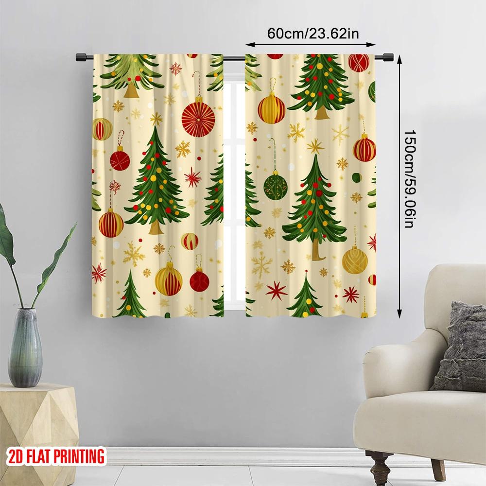 2pcs,2D plane printing Popular Curtains Christmas Tree Baubles Festive (3) Polyester Fabric (without rod) Outdoor Decorations