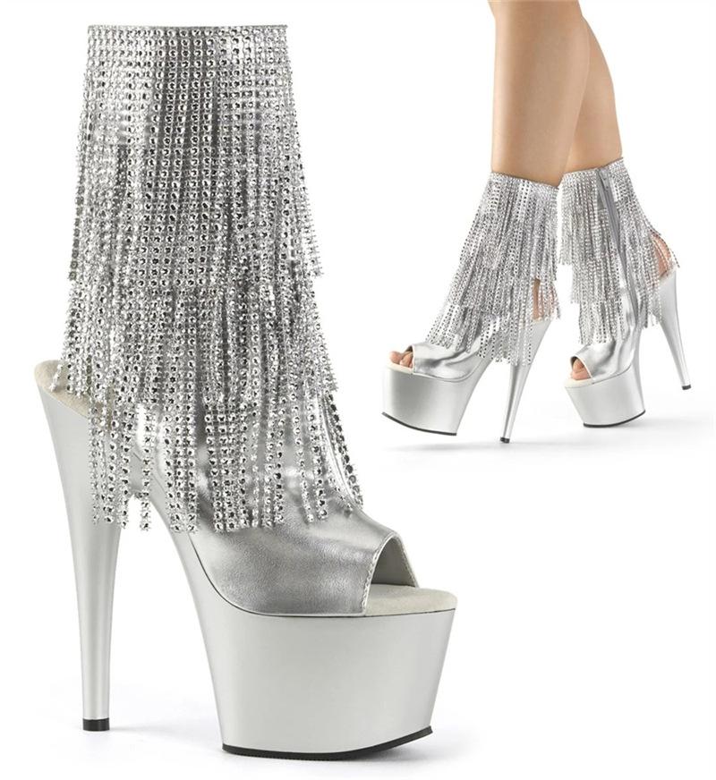 2025 new shoes side zipper thin heel round head boots, transparent upper