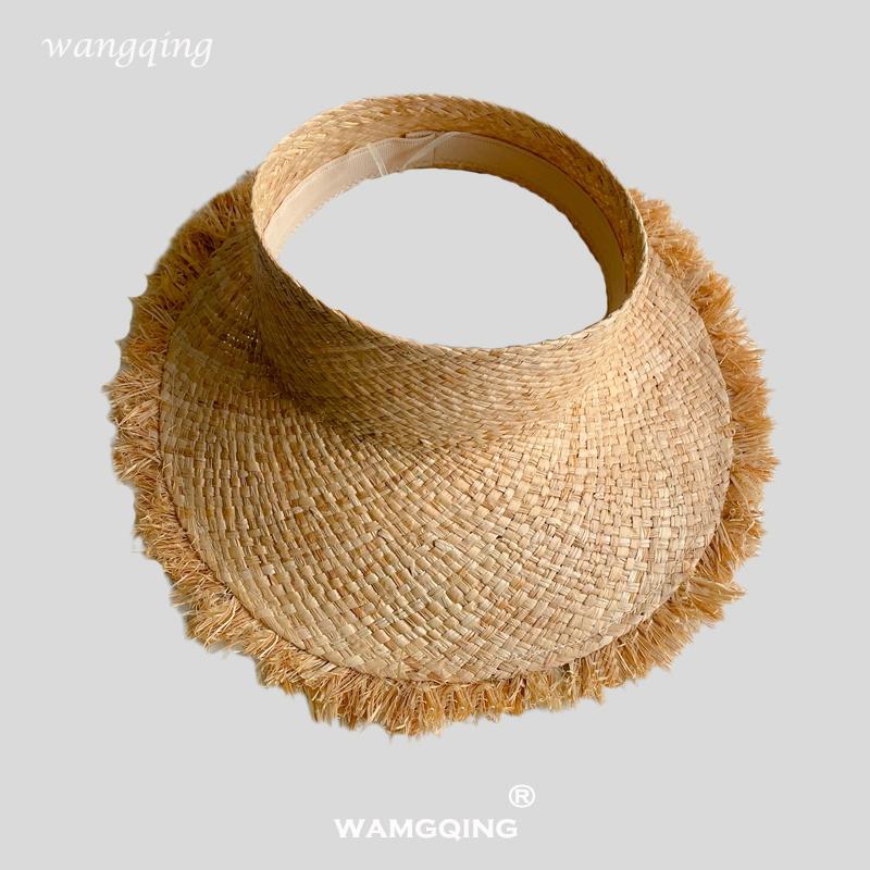 Rough Raffia Hat Women's Summer Sunscreen Eaves Empty Top Straw Sun Hat Vacation Seaside Beach Sun Hat
