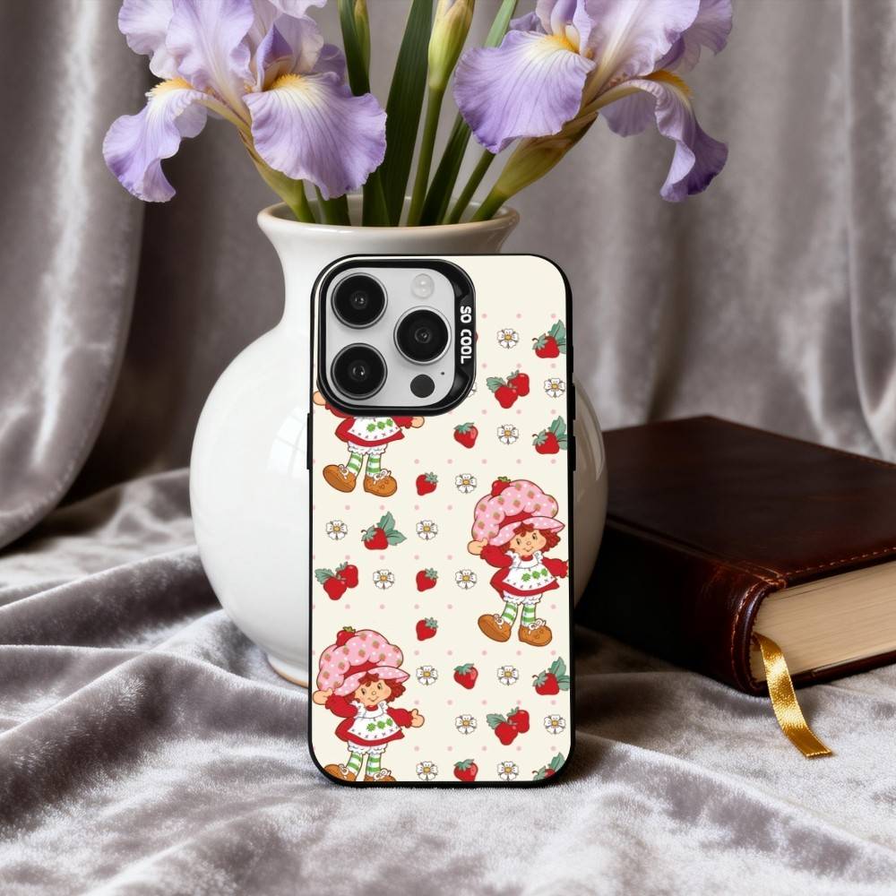 S-StrawberryS Vintage S-Shortcake  Phone Case For iPhone17,16,15,14,13,12,11 Plus,Pro Max Black Candy silver phone case