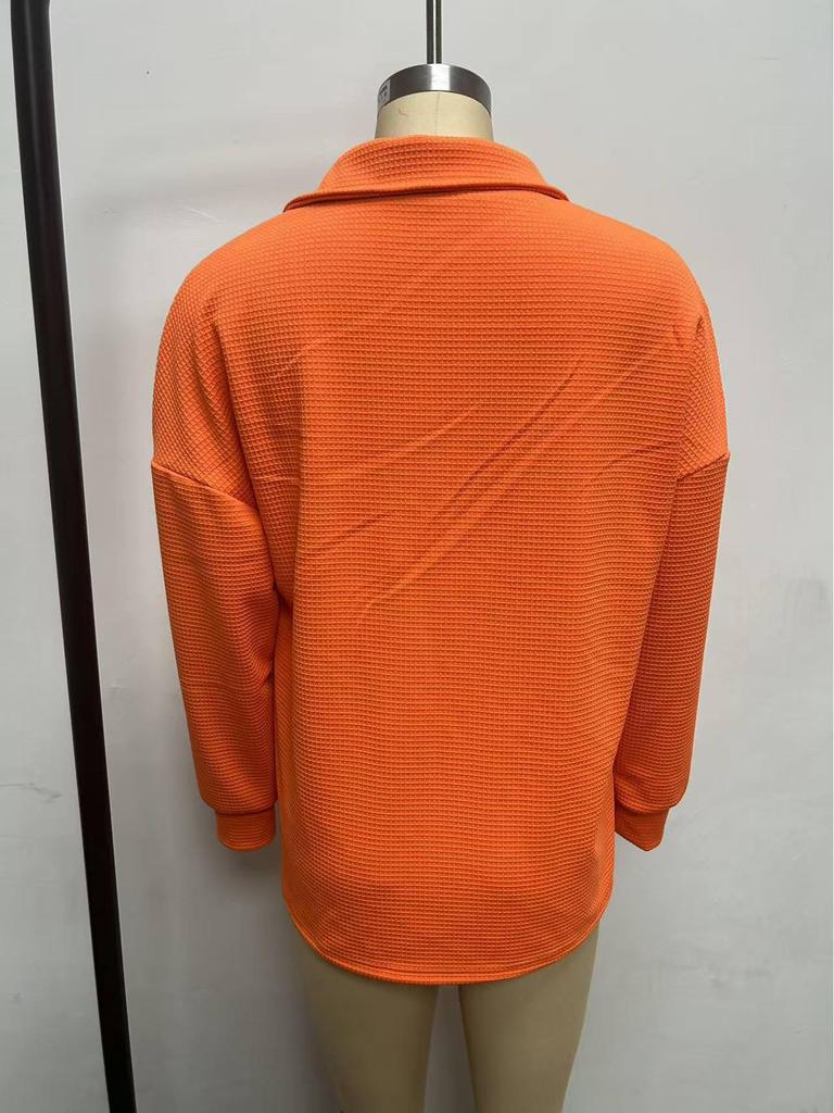 2025 European Fashion V-neck Button Waffle Knit Loose Pullover Long Sleeve Top