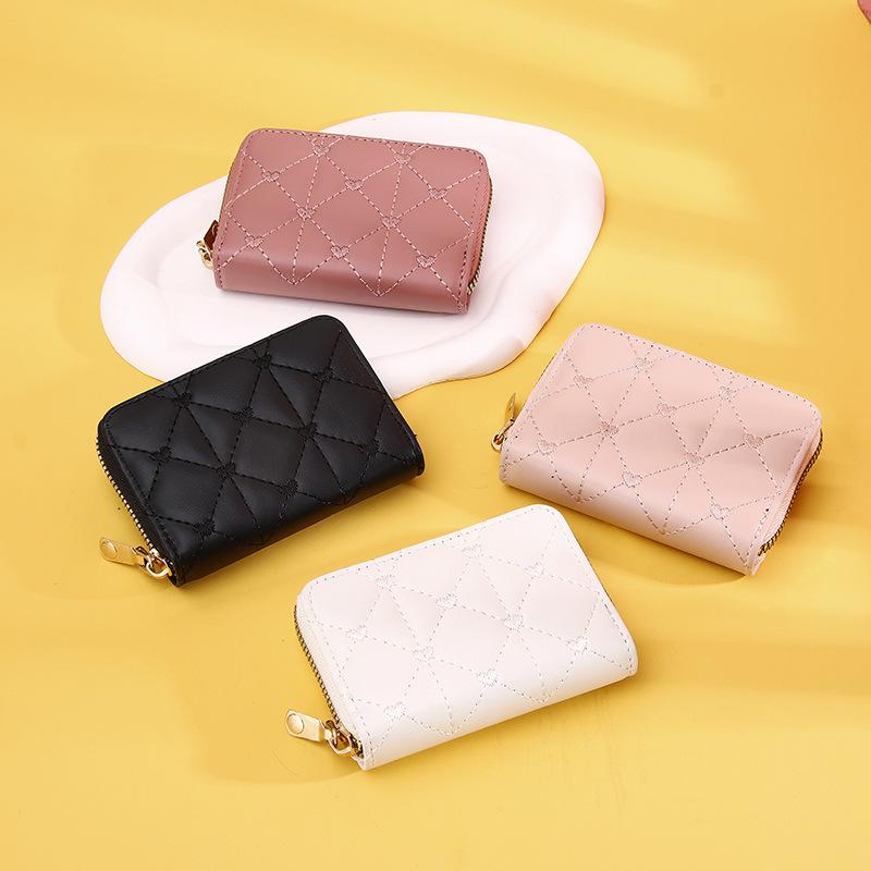 Women Wallet For Pu Leather Fashion Embroidered Love Fold Small Wallet Card Holder Multi-Card Slot Coin Purses Interior Pink