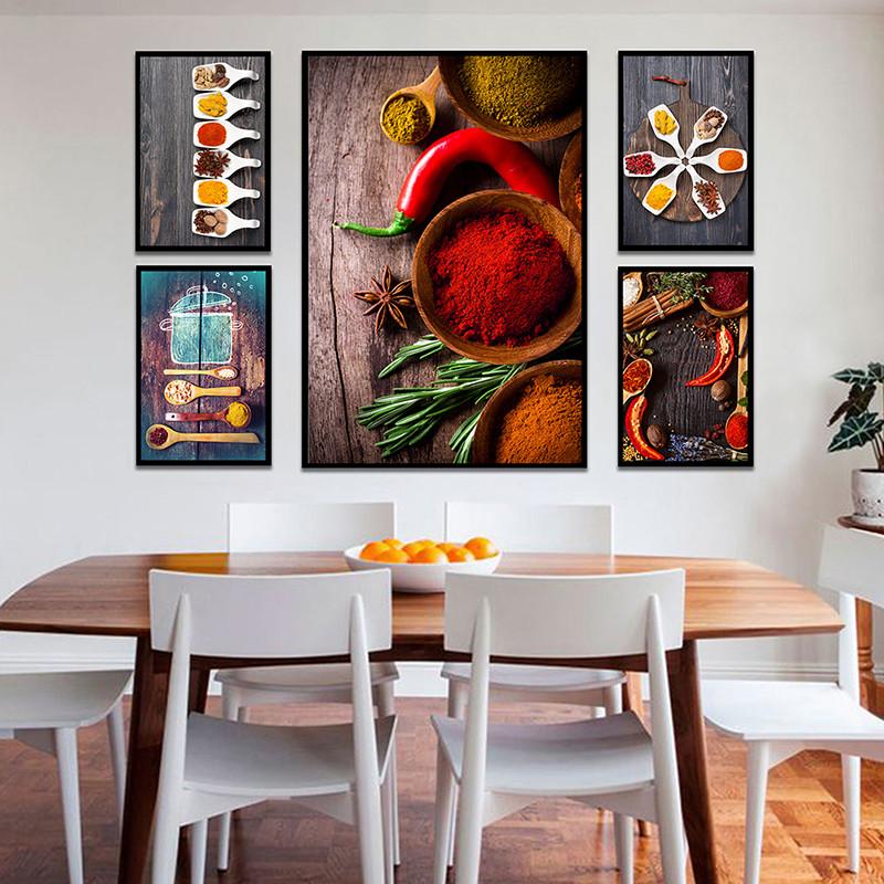 Kitchen Posters Grains Spices Spoon Peppers Canvas Painting Wall Art Modern Food Picture Restaurant Decor Nordic Home Decoration