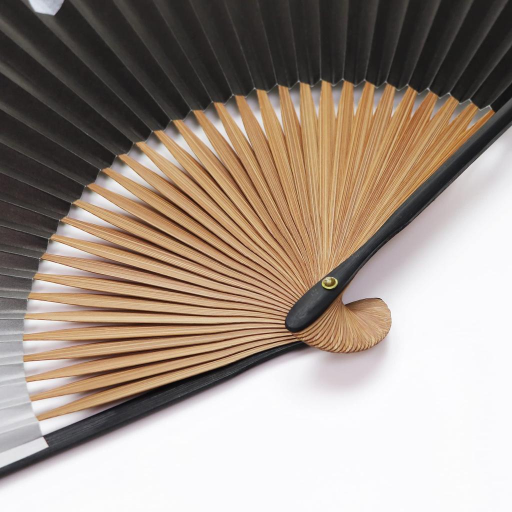 Fan Fan Set with Moon Black [Osaka Choseido] Fan, Men's, Fashionable, Business, Bag, Holder, Handkerchief, Age,