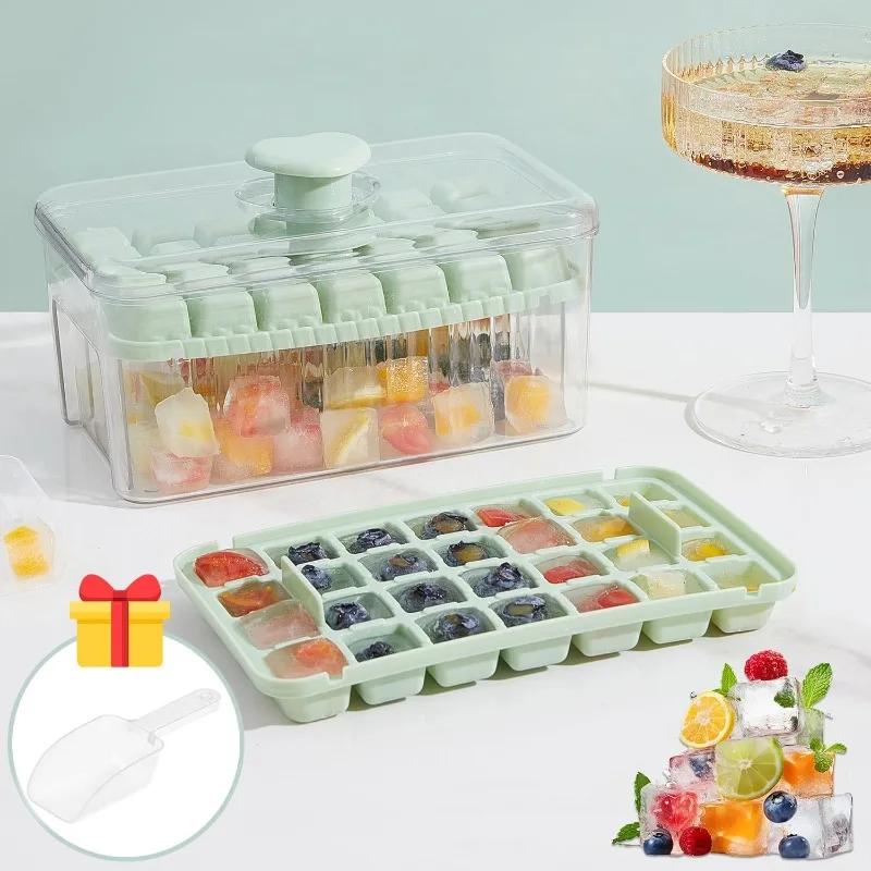 Ice Box with Ice Scoop Creative One-button Press-type Easy Release High-color Ice Box Ice Cube Mold for Chilling Whiskey DIY