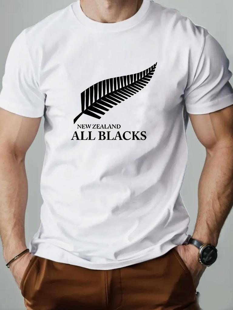 MenS 100 Cotton TShirt with New Zealand All Blacks Feather Design Casual Crew Neck Regular Fit Slight Stretch Knit Fabric